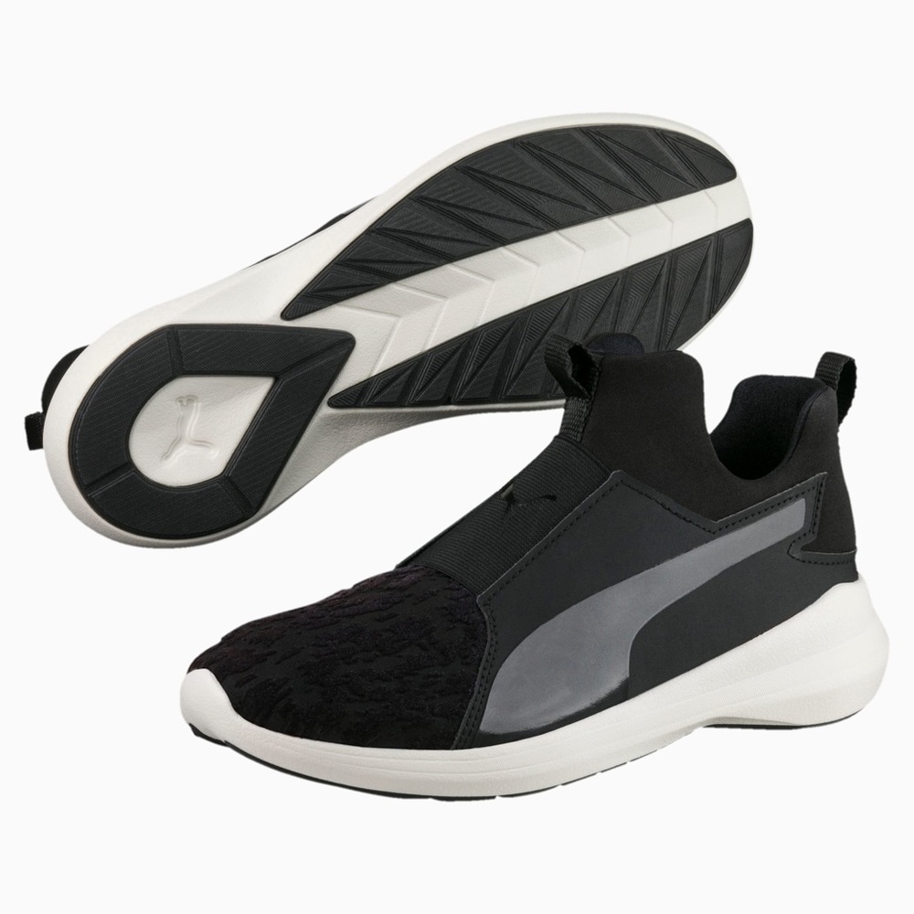 BNIB UO Puma Black and White Suede Rebel Velvet Softfoam Sneakers